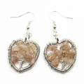 Natural Fasion Heart Shape Tree Of Life Earring Gemstone Chip Woven Earring