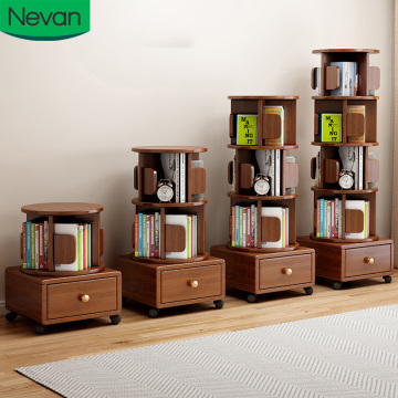 Modern Walnut Rotating Bookshelf with Drawers for Children - Wholesale Price