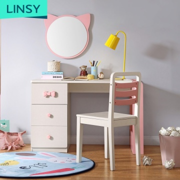Linsyベッドルームセット：女の子向けのピンクの多機能学習テーブルと収納家具