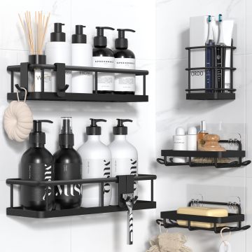 Black Wall-Mounted Shower Caddy Organizer
