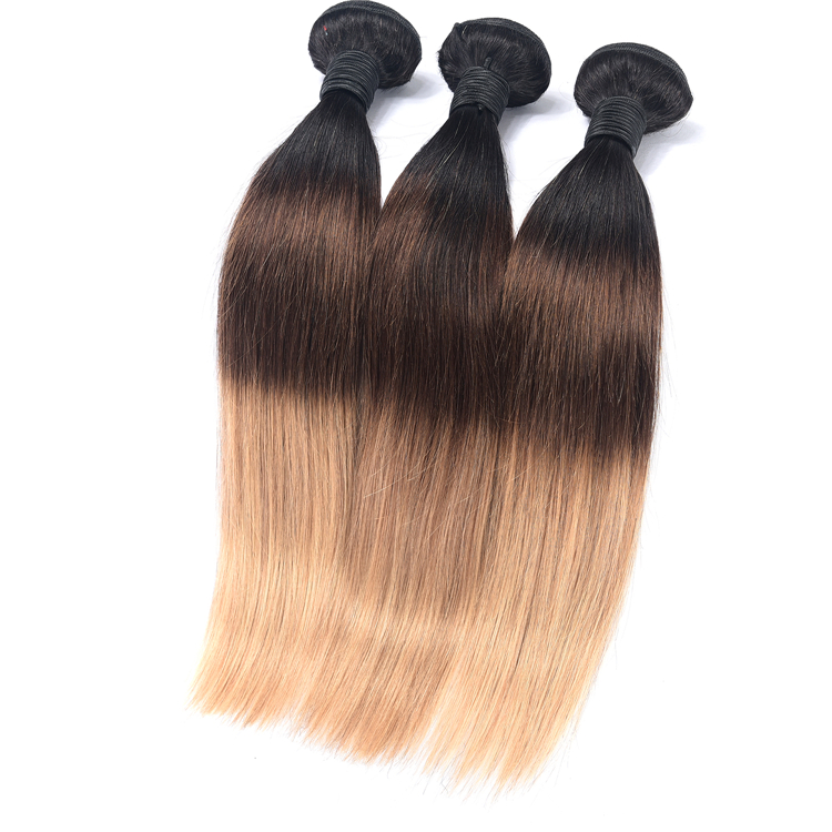 Human Hair Dubai Wholesale Market Three Tone Ombre 1B/4/27# Indian Temple Hair Blonde Hair Body Wave Bundles