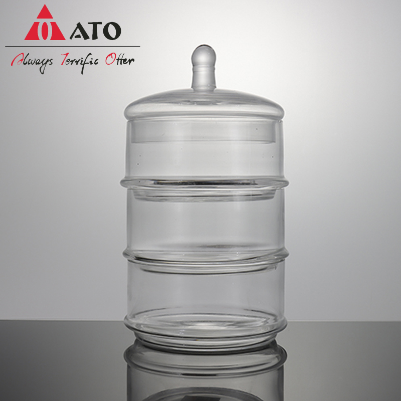 Potteur de rangement en verre borosilique empilable de cuisine à 3 couches