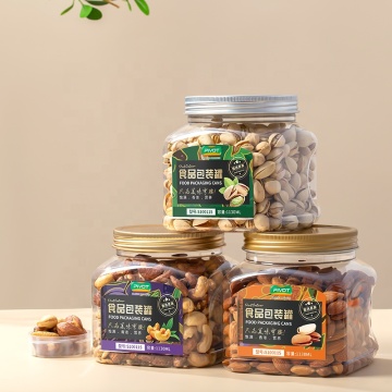 Square PET Plastic Jar with PP or Aluminum Cap for Cashew Almonds Nuts (37oz)