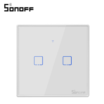 SONOFF TX T2 UK 2 Gang 433MHz RF/WiFi Smart Wall Touch Light Switch with Glass Panel and eWeLink App Control for Alexa