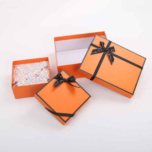 Custom Logo Orange Scarf Gift Boxes with Ribbon