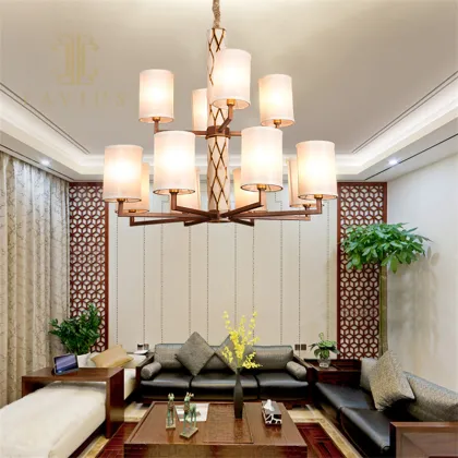 Chinese Style Cloth Lampshade Living Room Pendant Lamp