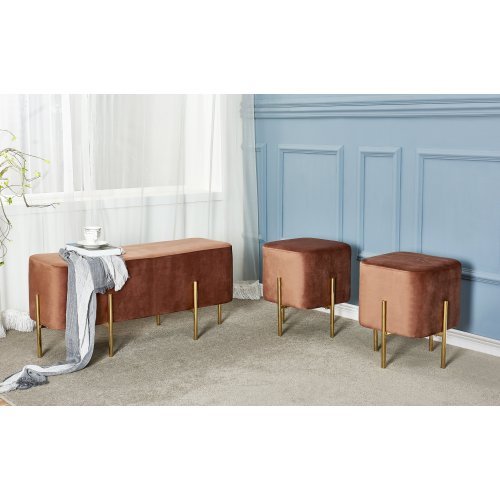 Conjunto de banco e banqueta de veludo com pernas douradas