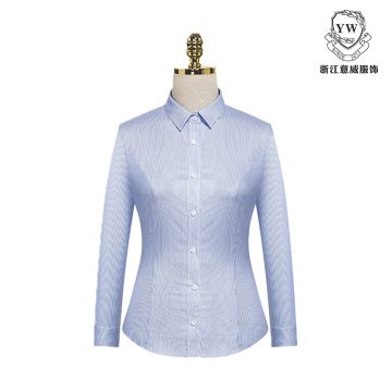 MTV-163 Blue Stripe Women's Long Sleeve Blouse