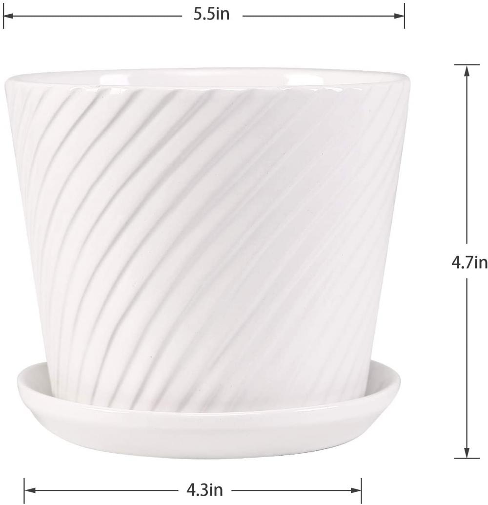 5.5 Inch Cylinder Ceramic Planters with Connected Saucer