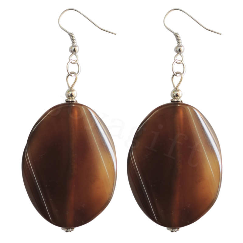 Boucle d&#39;oreille en agate avec pierre naturelle