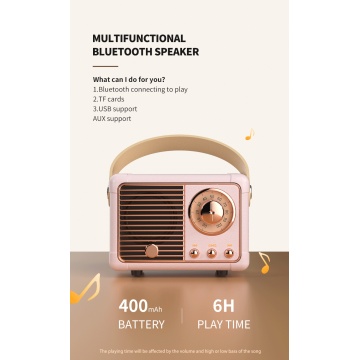 Mini alto -falante retro Bluetooth portátil com rádio FM