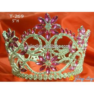 Rose Pink Rhinestone Wholesale Full Round Crown