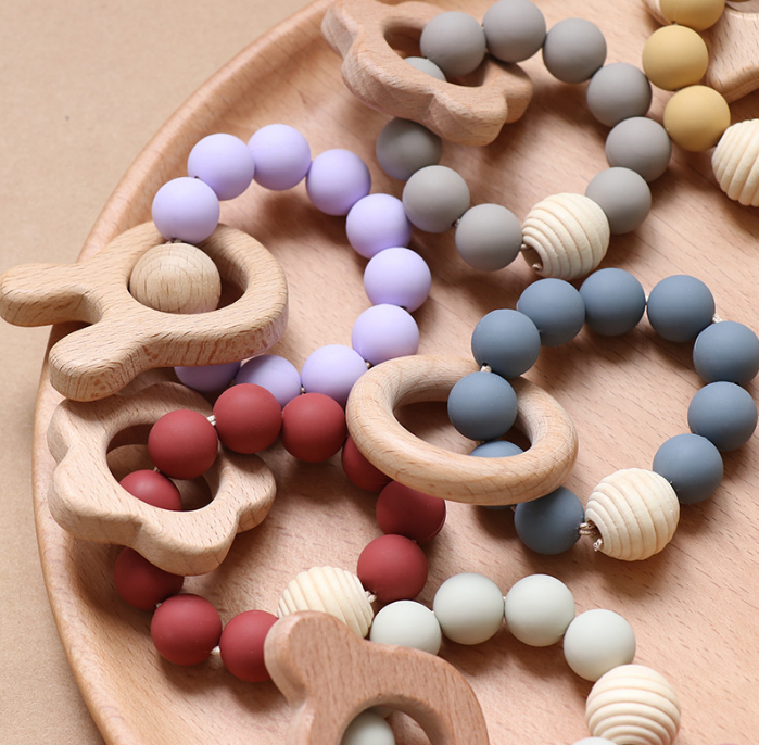 Silicone Beech Wooden Ring Teething Toys