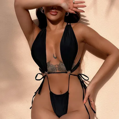 Sexy Solid Color Hollow Backless Cross Beach Swimsuit Wholesale