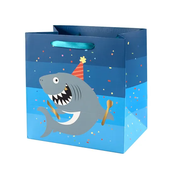 Happy Blue Gradient Shark Birthday Gift Bag