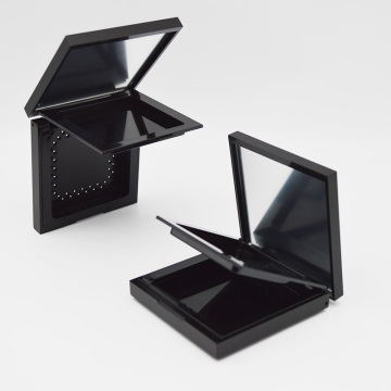 Matte Black Plastic Double-Layer Logo Custom Powder Compact Case - 53mm Square Container Box