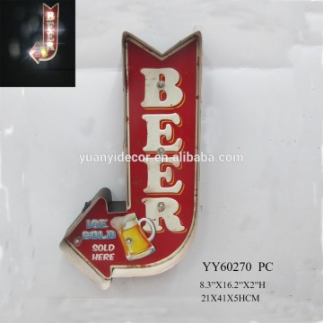 Beer sold here custom embossed printing vintage metal LED light tin sign, factory metal plaque