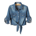 Cropico in denim a 3/4 maniche da donna