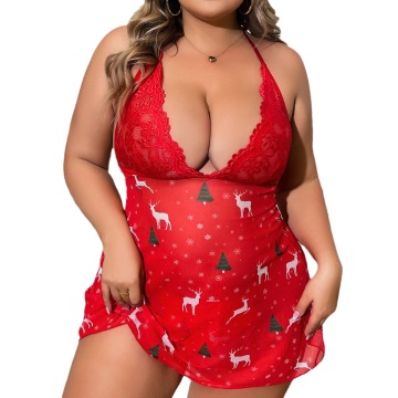 Plus Size Transparent Lace V Neck Backless Nightwear Christmas Christmas สำหรับผู้หญิง
