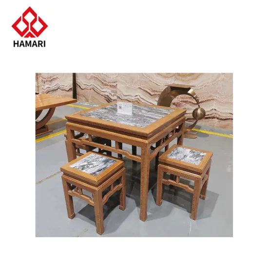 Wooden and Stone Combination Smart Furniture: Marble Artificial Stone Coffee Table and Chairs