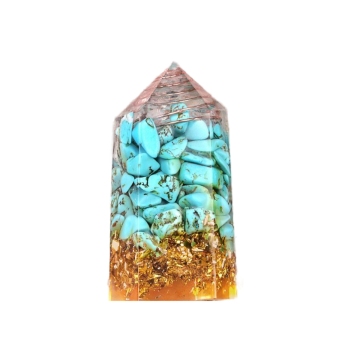 Turquoise Chip Stone Resin Hexagonal Prism Ornament for Home Decor