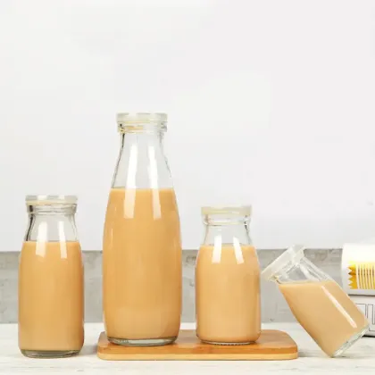 clear 200ml glass milk bottle with plastic cap
