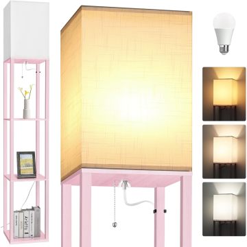 Lámpara de pie de bombilla LED de sombra de tela cuadrada