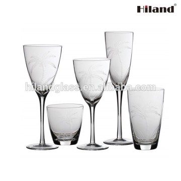 Mouth blown high quality clear custom etching wine glass