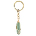 Green Aventurine Hexagonal Pointed( 8x32mm) Pendant Wrapped Gold Wire Necklace 45cm Black Cord