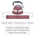 Red with Stainless Steel Design Whistling Tea Kettle