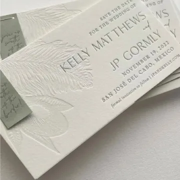 Custom Embossed Art Paper Business Cards with Brand Name, Logo, and Slogan