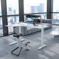 Mesa de escritório moderna branca com elevador ergonômico