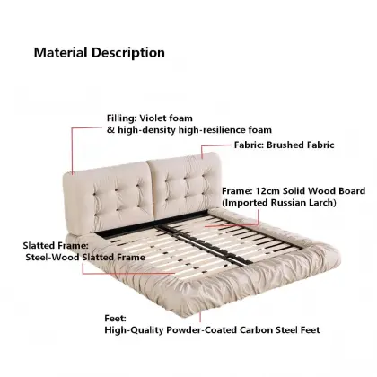 Oversized Cloud Ruched Vintage Rose Fabric Upholstered Bed