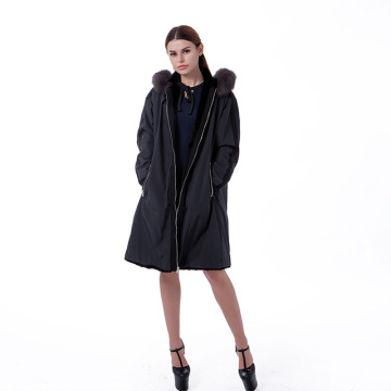 Cappotto invernale in cashmere di pelliccia nera