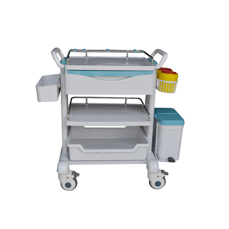 Hospital equipment treatment trolley with drawers