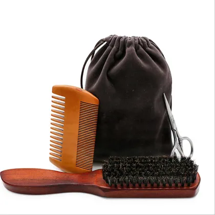 Wooden Men Shaving Beard Comb Brush Set for Care and Grooming