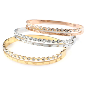 Customizable Gold Plated Stainless Steel Roman Numeral Diamond Bracelet