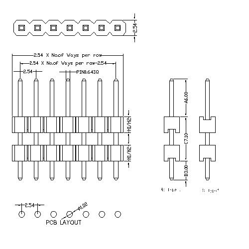 2.54 mm Pin Header Single Row Double Plastic Straight Type PHES02-XXS