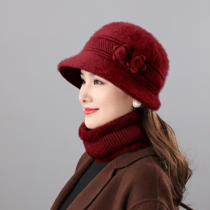 Grandma Hat and Windproof Scarf Set - Fashionable and Versatile for Middle-aged and Elderly Women