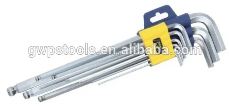 allen key set with satin finish, long arm, ball point end
