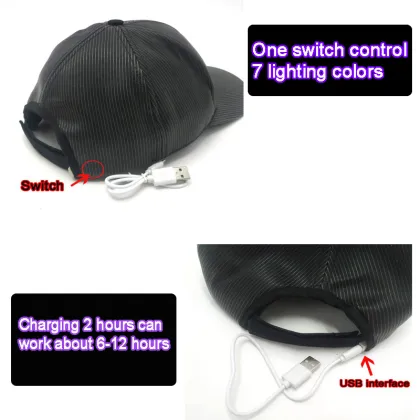 LED Light Up Fiber Optic Glow in the Dark Baseball Cap