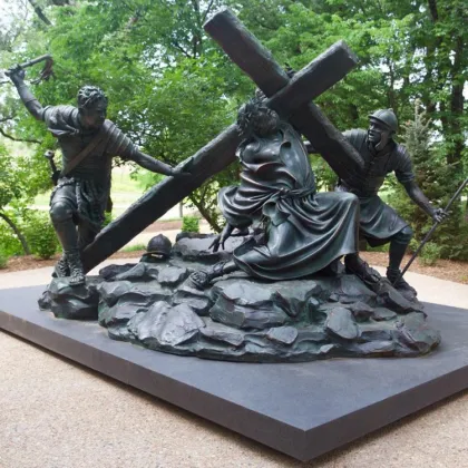 Bronze stations of the cross sculpture