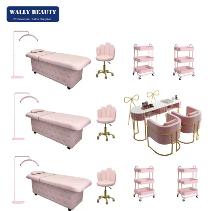 Modern Pink Beauty Salon Furniture Set - Bed and Equipment