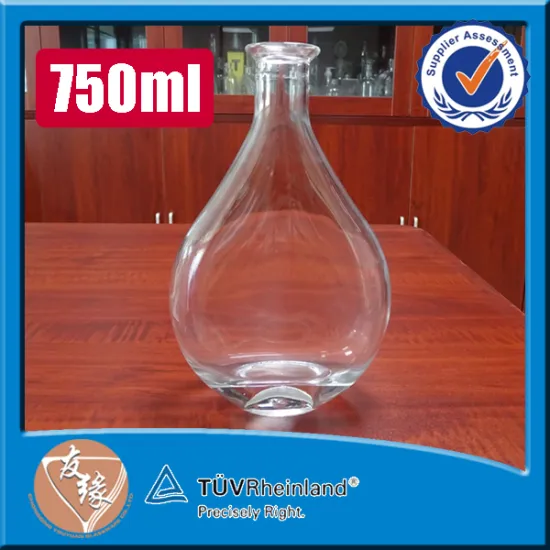 Food safe material hand painted shaped empty 75cl spirit bottle clear glass
