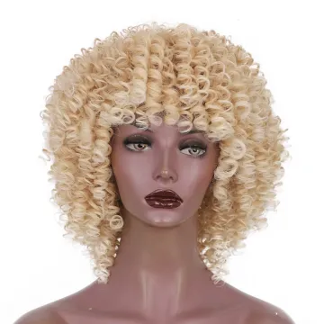 Kinky Wig With Bangs Afro Vendor For Black Women Curly Bob Ombre Blonde High Quality Heat Resistant Short Hair Synthetic Wig