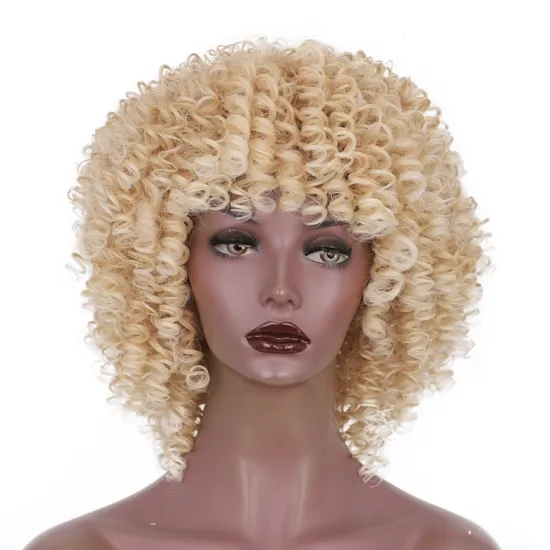 Kinky Wig With Bangs Afro Vendor For Black Women Curly Bob Ombre Blonde High Quality Heat Resistant Short Hair Synthetic Wig