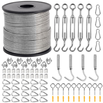 164ft 1/16 \ "a 3/38 \" 304 Kit de suspensión de luz de cuerda de acero inoxidable y tensor de cuerda de alambre con cable de aeronave recubierto de vinilo