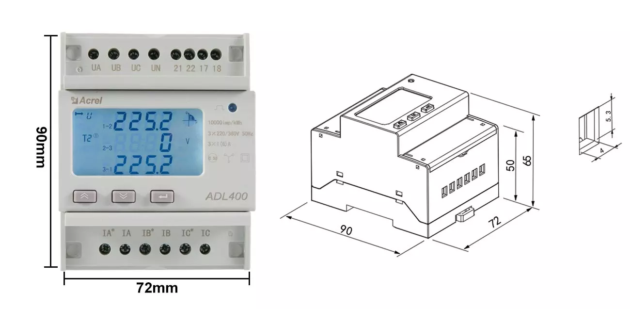 Dimension of ADL400 Current Input via CTs