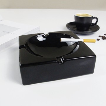 Modern Simple Ceramic Ashtray with Four Holders - Black