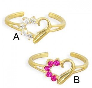 gold plated toe jewelry with jeweled heart body toe piercing jewelry